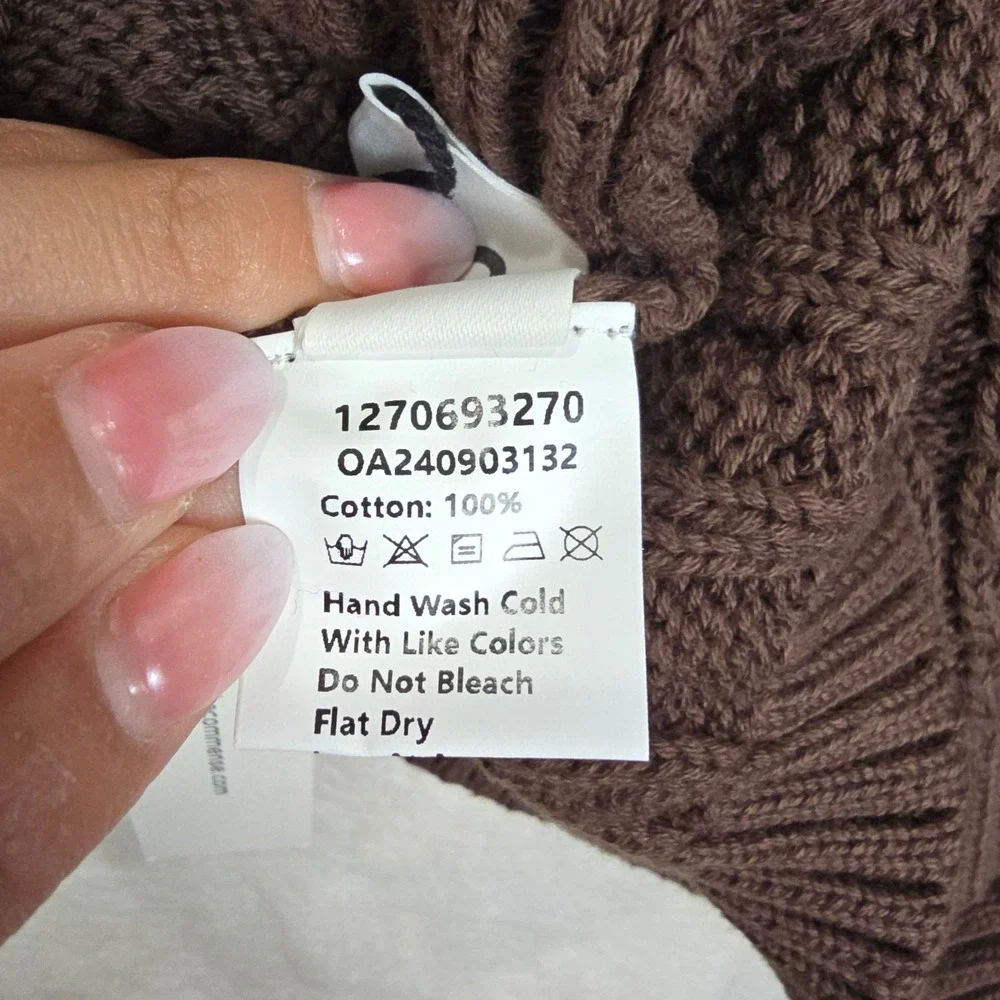 Commense Womens Brown Cable Knit Cropped Sweater Keyhole Toggle Clasp XS NEW